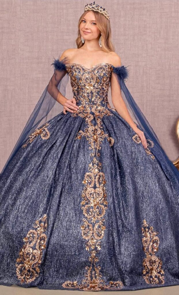 Vestido de 15 años, color dorado, estilo dos piezas — Robi's Photo Studio, Miami